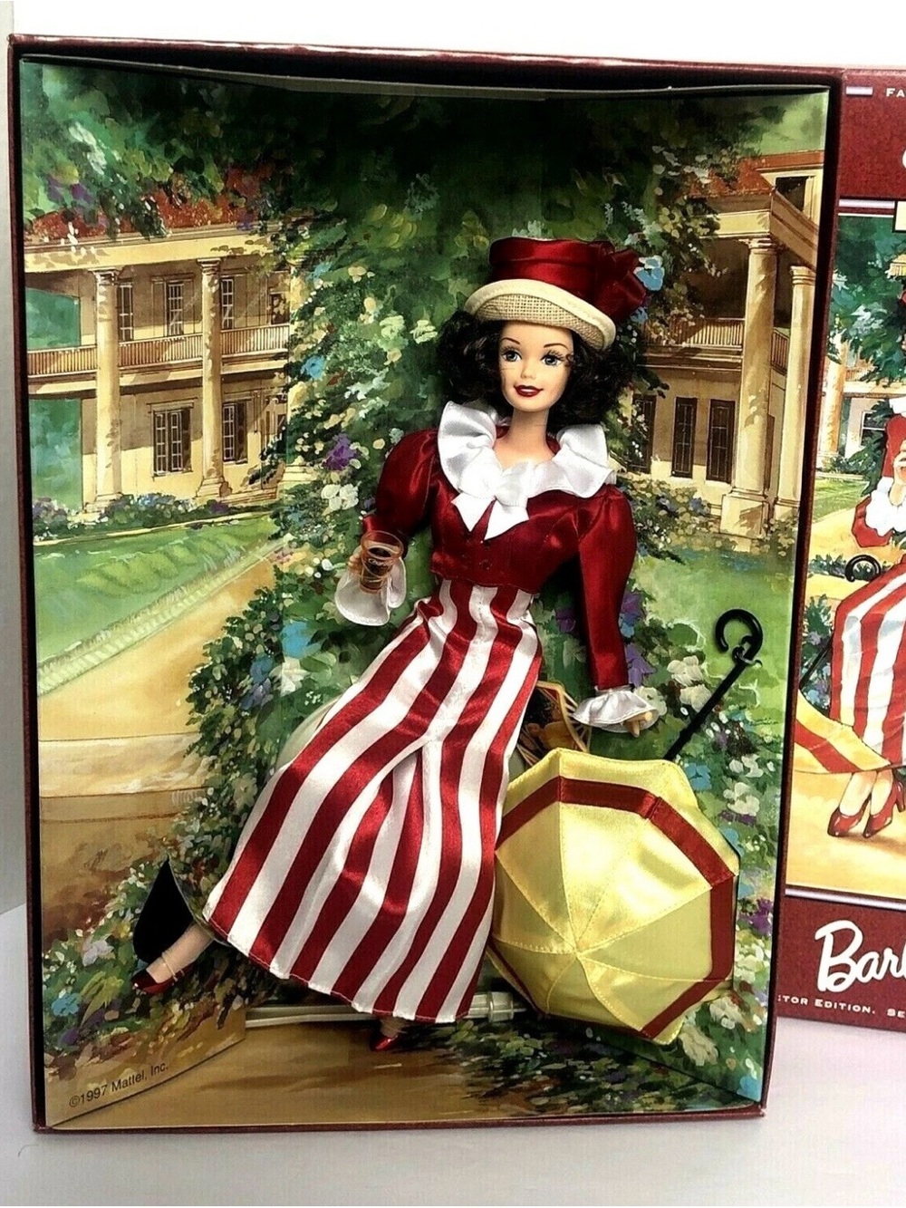 Mattel Barbie in Red & White Striped Dress with Yellow Parasol